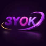 3YOK Game official logo rendered in shiny purple 3D letters with a dynamic gold-to-purple swoosh accent, set against a dark purple backdrop with subtle reflection.